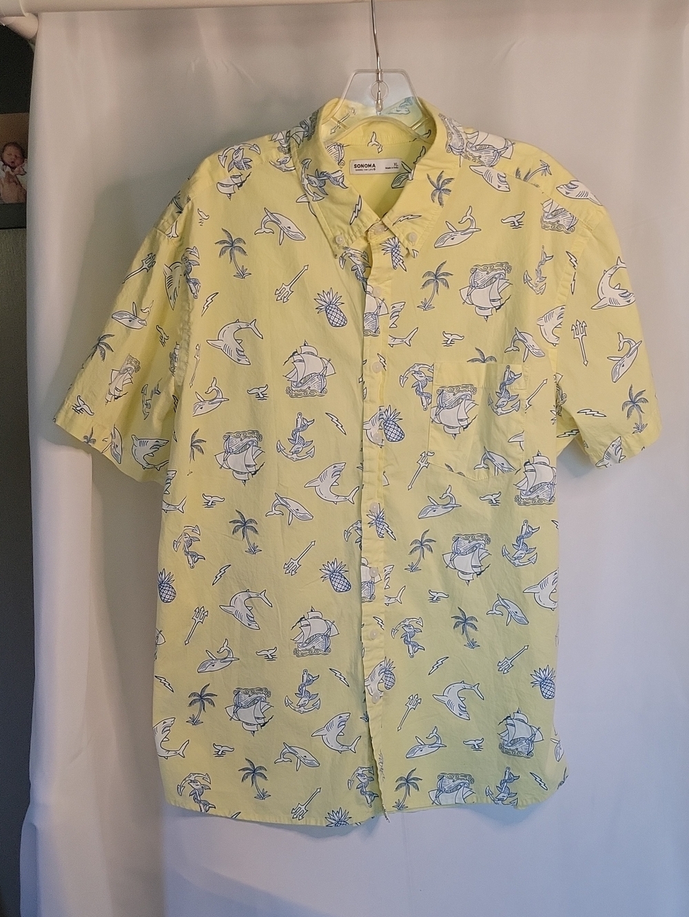 Sonoma Yellow Short-Sleeve Tropical Print Button-Down Shirt